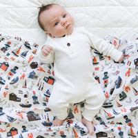 Nautical + Seagulls Single Oh-So-Soft Muslin Swaddle Blanket