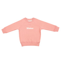 Bob & Blossom's rose pink sister sweatshirt against white backdrop