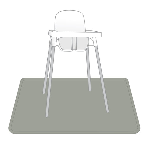 Bapronbaby sage splash mat with high chair on it against white backdrop