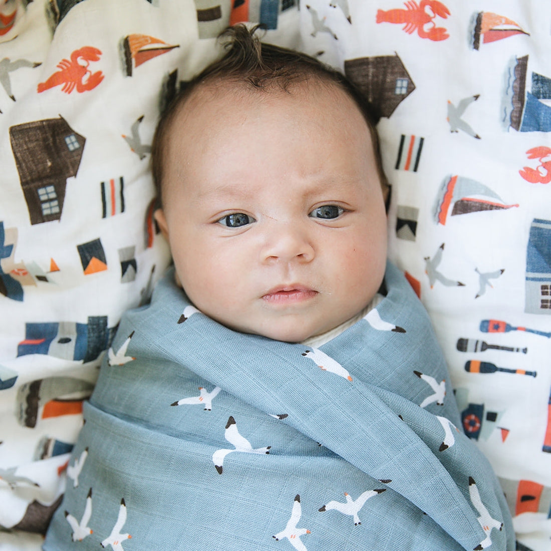 Nautical + Seagulls Oh-So-Soft Muslin Swaddle Blanket Set