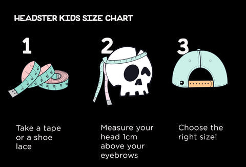 Headster kids size guide against black backdrop