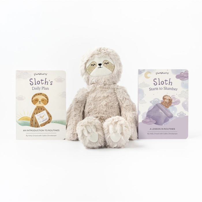 Slumberkins slumber sloth 2 book bundle against white backdrop