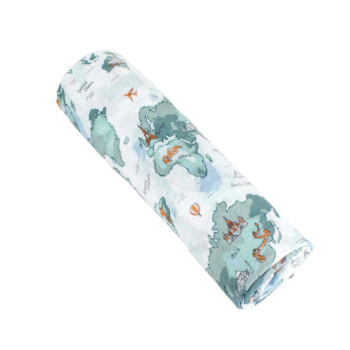 World Map Single Oh-So-Soft Muslin Swaddle Blanket