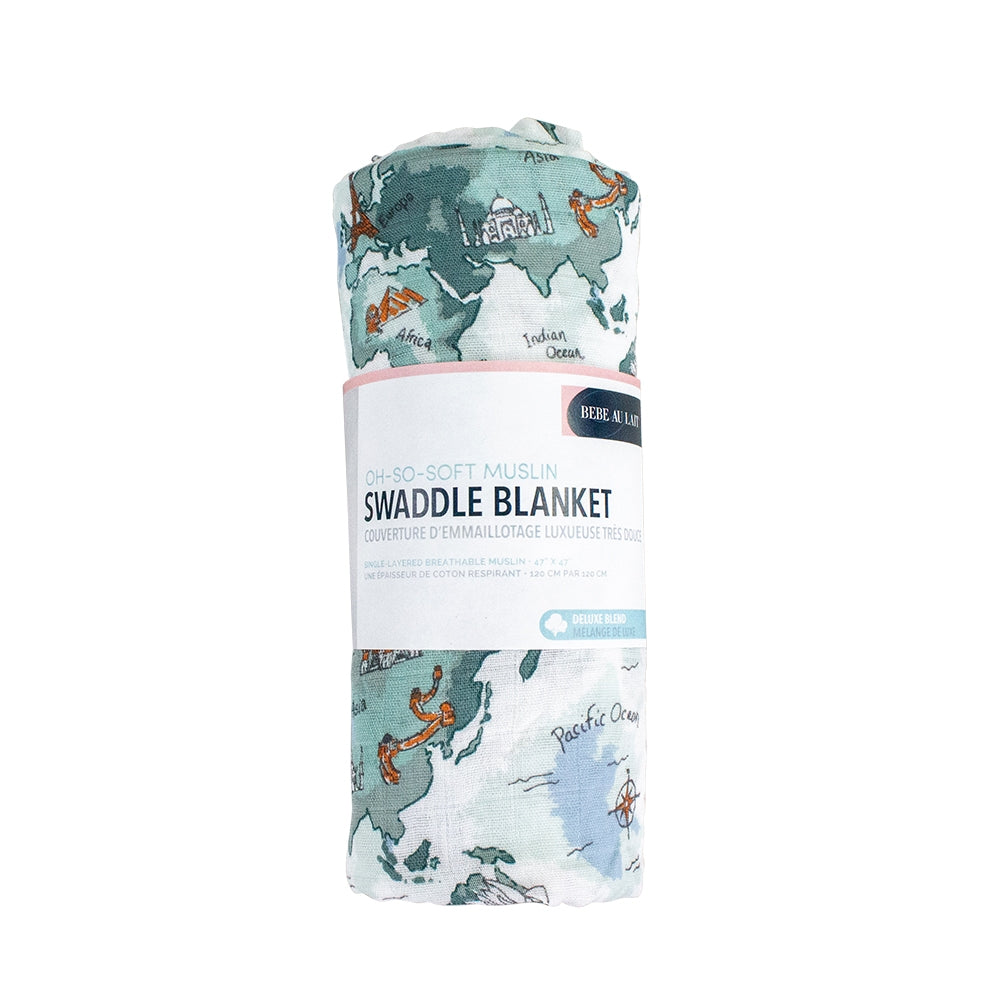 World Map Single Oh-So-Soft Muslin Swaddle Blanket