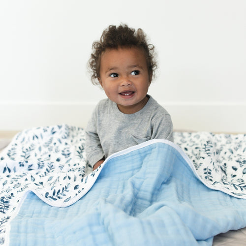 Blue Leaves & Cornflower Classic Muslin Snuggle Blanket