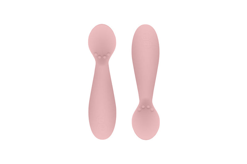 Ezpz blush tiny spoon twin pack against white backdrop