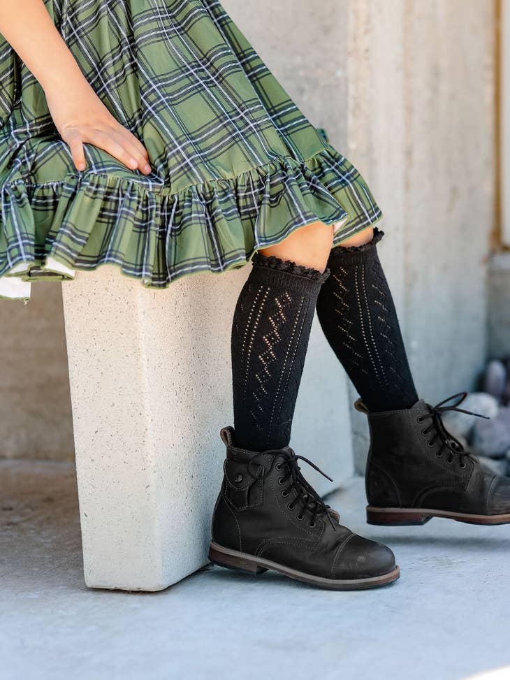 Black Fancy Lace Top Knee High Socks