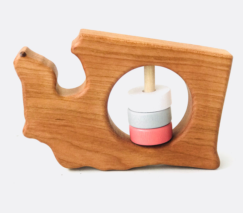 Washington Wood Rattle - Coral & Grey