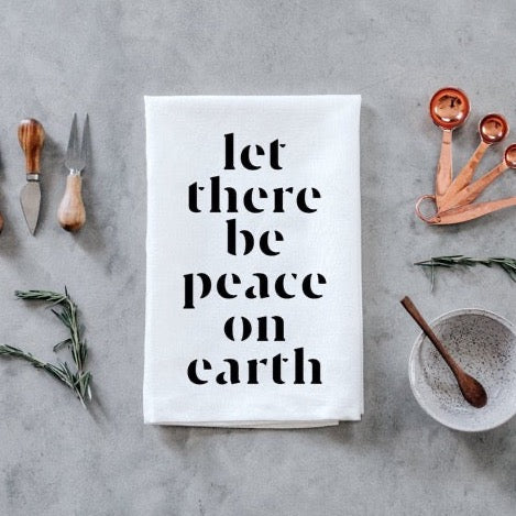 handprinted holiday dishtowel - let there be peace on earth