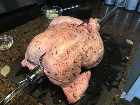 Securing the Bird (chicken on rotisserie rod)