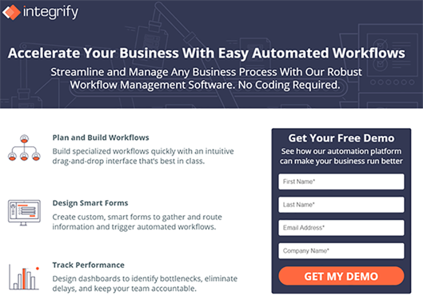 Version A of the Integrify landing page