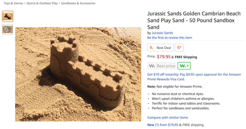 Jurassic Sands play sand sold on Amazon