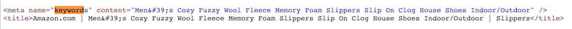 Search for keywords when viewing the source code on an Amazon item page