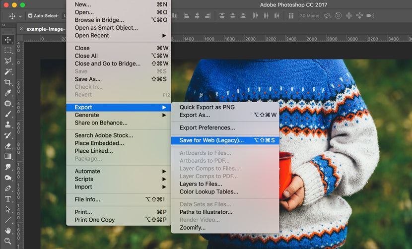 reduce file size, photoshop save for web