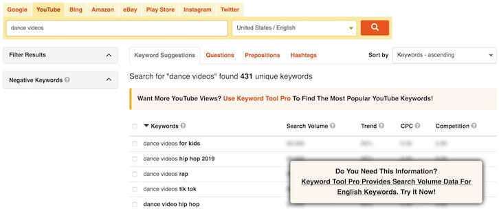 Use the keyword tool to get more YouTube subscribers