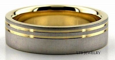 MENS 14K TWO TONE GOLD WEDDING BAND RING 6MM