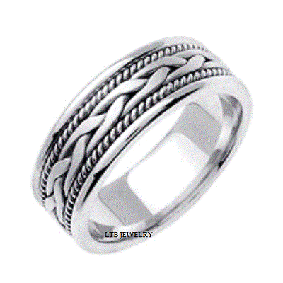 10K WHITE GOLD MENS WEDDING BAND RING BRAIDED 7MM