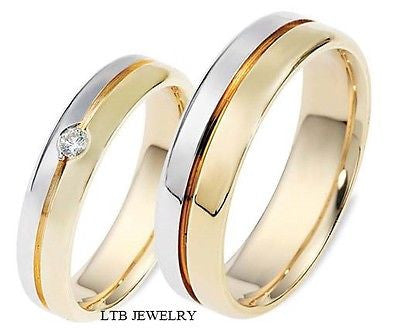 10K TWO TONE GOLD MATCHING HIS&HERS DIAMOND WEDDING BANDS RING MENS WOMENS SET