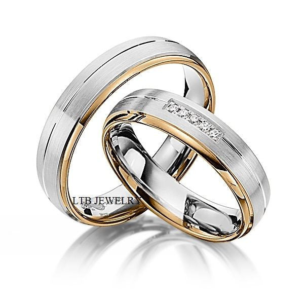 His And Hers Wedding Rings 10k Two Tone Gold Matching Wedding Bands