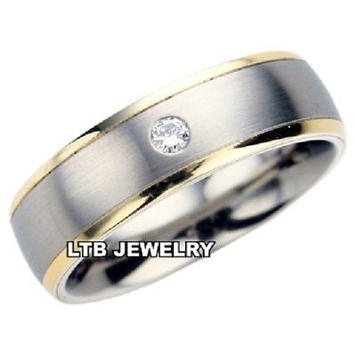 MENS 18K TWO TONE GOLD DIAMOND WEDDING BAND RING 6MM