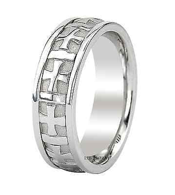 10K WHITE GOLD MENS WEDDING BAND RING 7MM