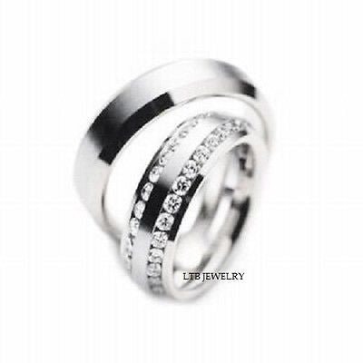 18K WHITE GOLD MATCHING HIS & HERS WEDDING BANDS DIAMONDS RINGS MENS WOMENS SET