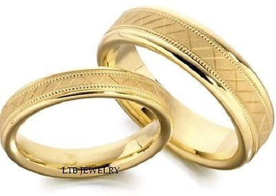 10k Yellow Gold Matching Wedding Bands Set His Hers Mens Womens