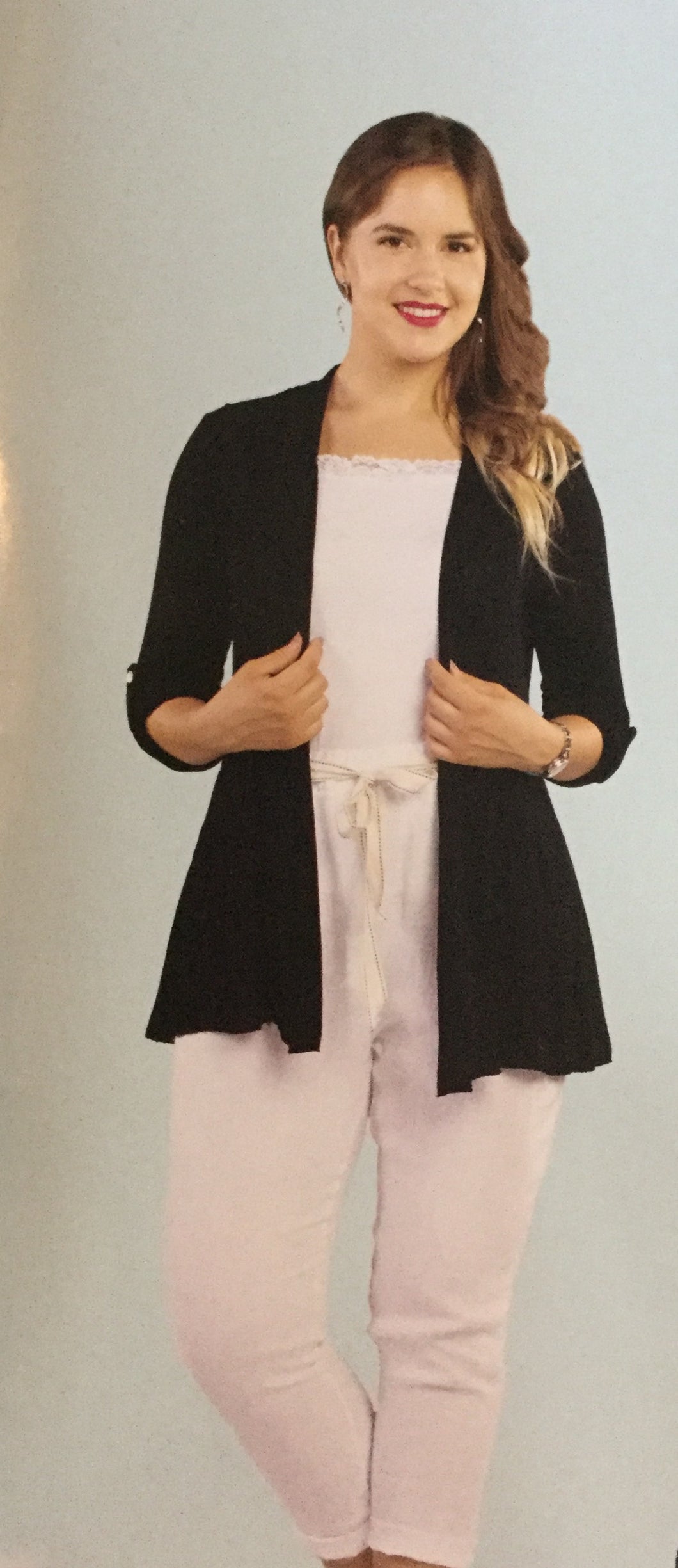 Crotchet Detal Black Open Cardigan