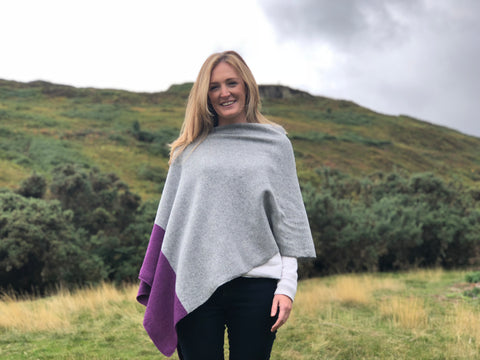 Pearl Grey with lupin coloured edge poncho