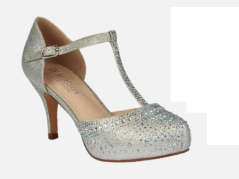 silver t strap heels