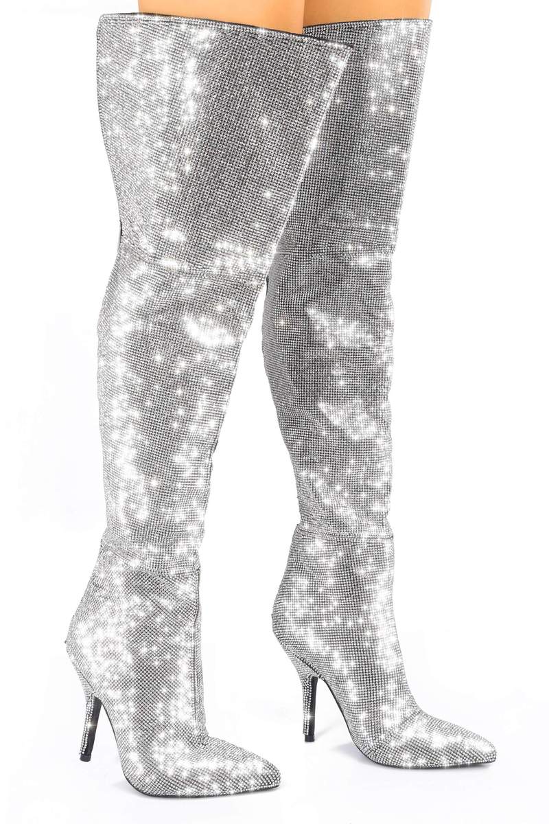 over the knee silver boots