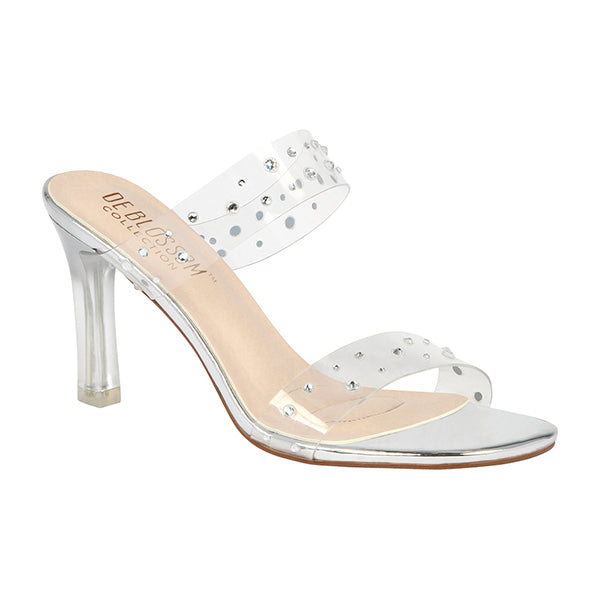 silver clear strap heels