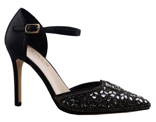 black shoes with rhinestone heels