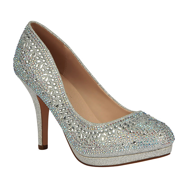 silver mid heel pumps