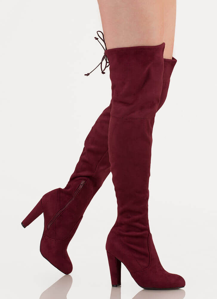 burgundy suede over the knee boots