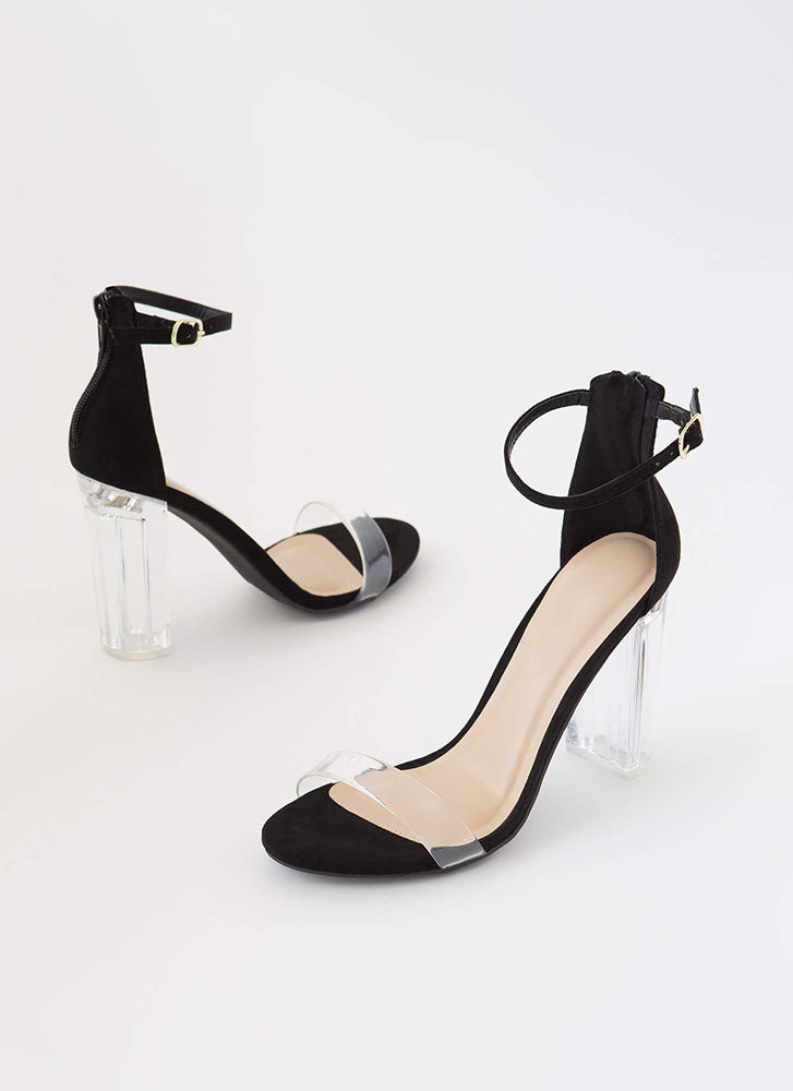 black chunky heels with clear strap