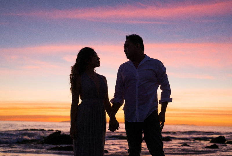 Romantic Silhouette Sunset Couple Beach Photo