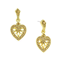 GOLD-TONE LT. BROWN HEART DROP EARRINGS