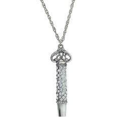 PEWTER CRYSTAL PAVE DECORATED WHISTLE NECKLACE