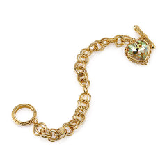 GOLD-TONE WITH SWAROVSKI CRYSTAL AURORE BOREALE HEART CHARM TOGGLE BRACELET