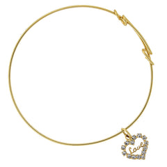 14K GOLD-DIPPED CRYSTAL ACCENTED LOVE HEART CHARM WIRE BRACELET