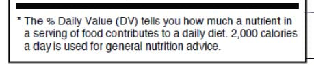 The footnote links with a star next to Daily percentages. The footnote reads: The percent daily value (DV) tells you how much a nutrient in a serving of food contributes to a daily diet of 2,000 calories a day is used for general nutrition advice.
