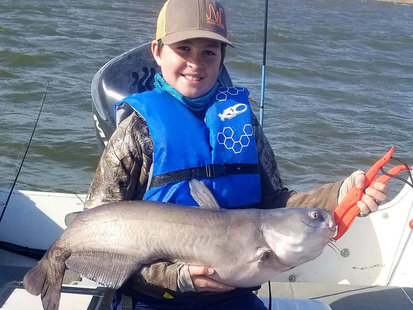 Big Blue Catfish after turkey hunting with heads up turkey decoy