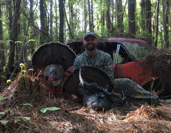 First Turkey bow kill with Heads Up Decoy