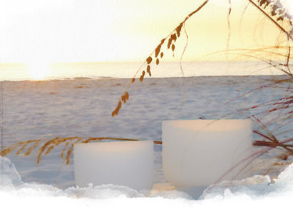 Crystal bowls on the beach.