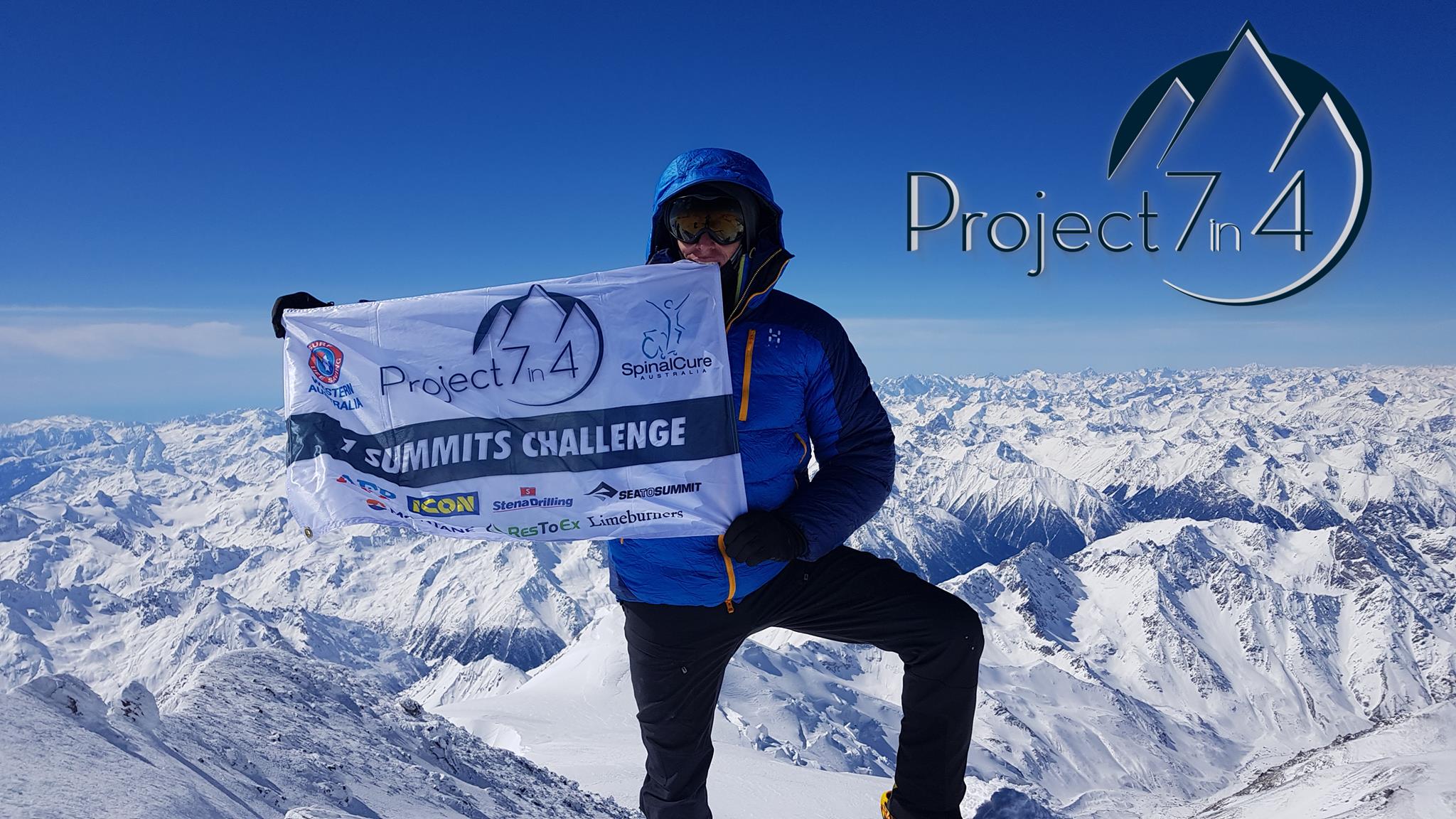 Project 7in4 Steve Plain world record attempt - summit of Elbrus