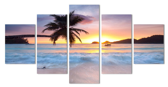 Sunset Sunrise with Tropical Palm Tree Multi Panel Wall Art Canvas