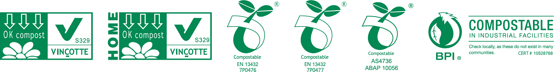 Oh Crap Compostable Certifications Logo's