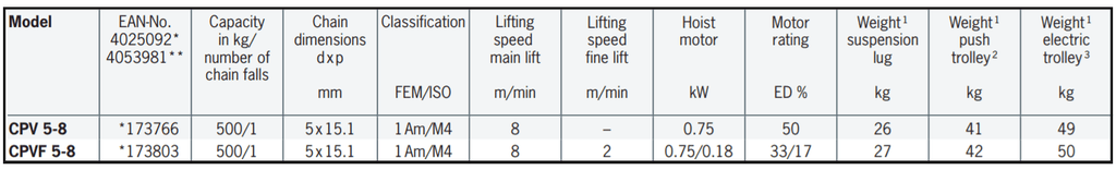 Electric Chain Hoist 500kg Specification