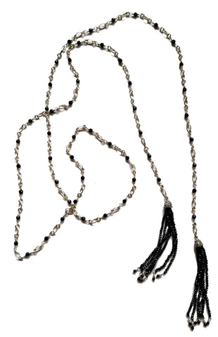 KIR black spinel and sterling silver lariat necklace